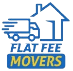 Logo of Flat Fee Movers featuring a moving truck and a house outline, representing affordable moving services.